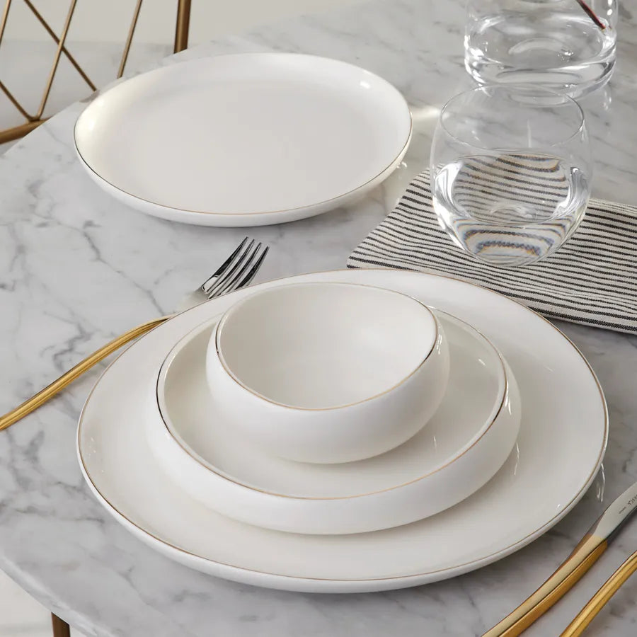 Karaca Streamline Hole Service de table en porcelaine dorée 24 pièces –