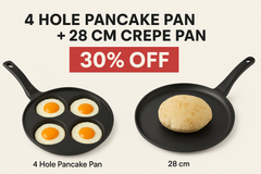 4-Loch-Pfannkuchenpfanne + 28 cm Crêpe-Pfanne