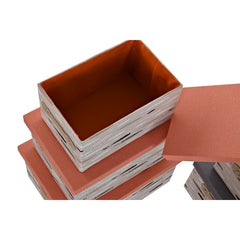 Set of Stackable Organising Boxes DKD Home Decor Brown Grey Orange 40 x 30 x 20 cm