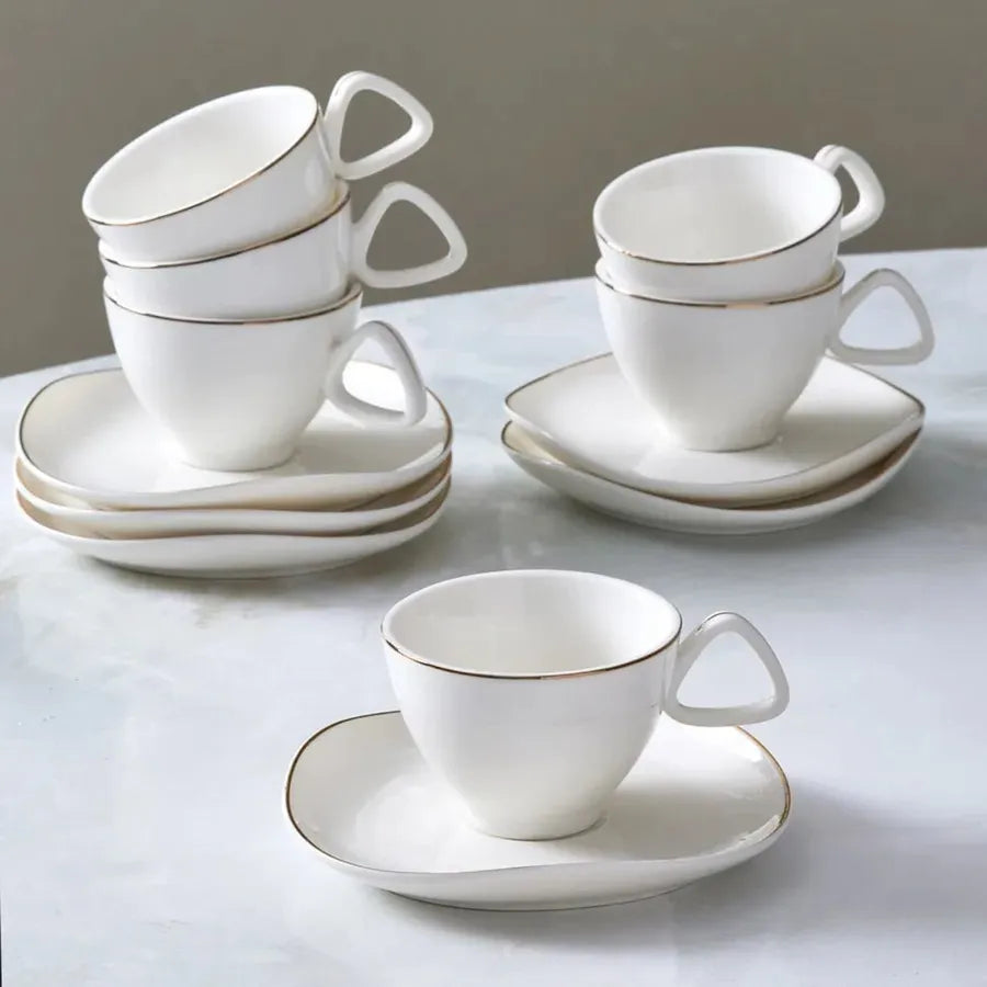 6x Porcelain Espresso Cups and Saucers Set, Turkish Coffee Cup Set
