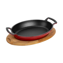 Lava Casting Oval Sahan Cast Iron Solid Double Handled Service Wood Red Size 27x20cm. LV O TV 2720 SHN AH 219 BE