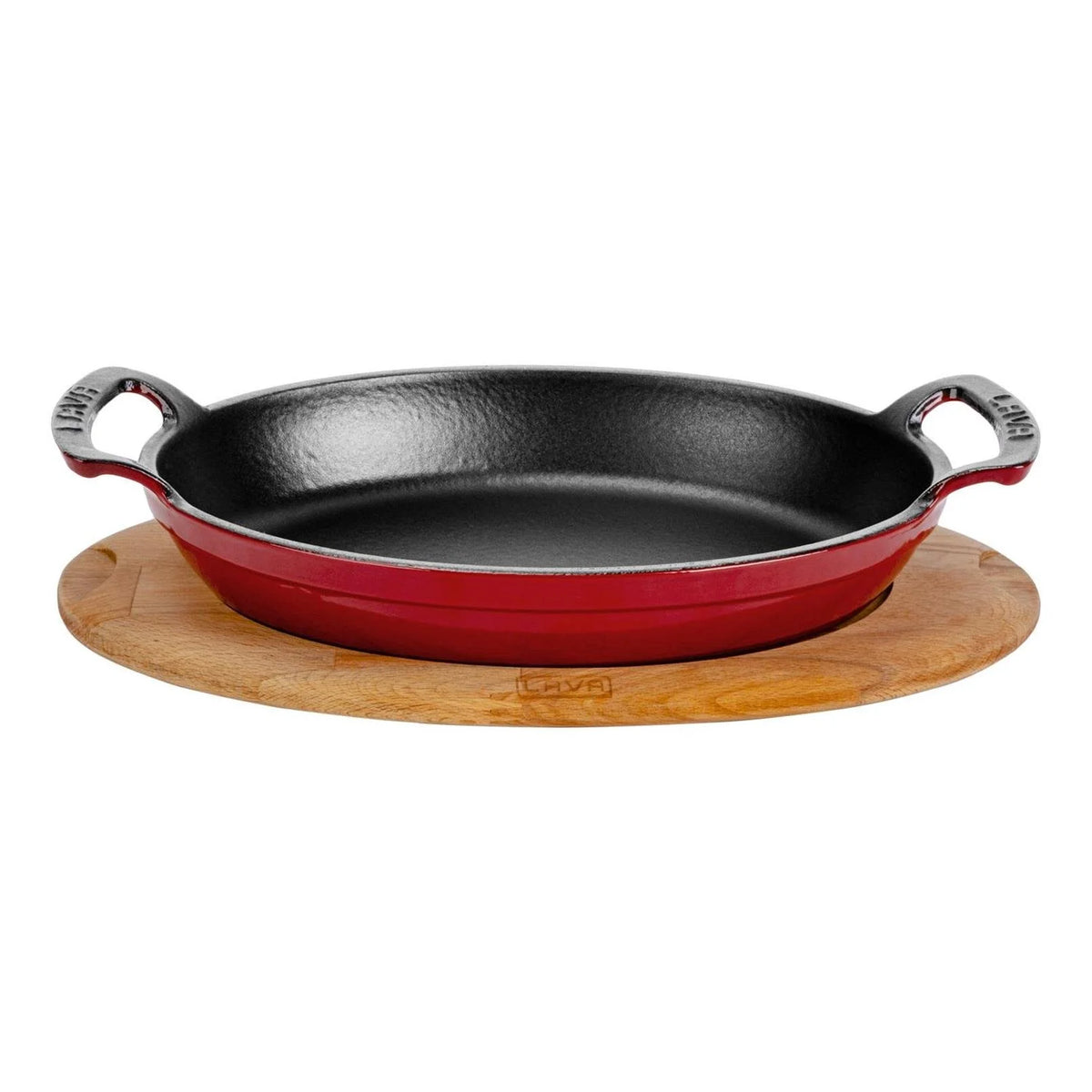 Lava Casting Oval Sahan Cast Iron Solid Double Handled Service Wood Red Size 27x20cm. LV O TV 2720 SHN AH 219 BE