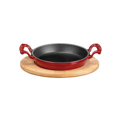Lava Casting Round Sahan Cast Iron Solid Double Handle with Service Wood Red. Diameter(Ø)20cm. LV Y TV 20 SHN AH 223 BE R