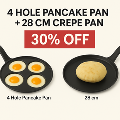 4-Loch-Pfannkuchenpfanne + 28 cm Crêpe-Pfanne