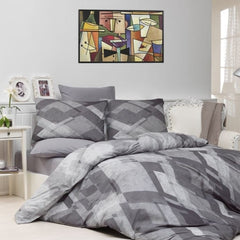 ENSEMBLE HOUSSE DE COUETTE RANFORCE GRIS MOSAIQUE