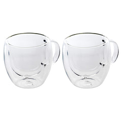 Karaca Borosilicate Double Enclosed Handled Glass Cup Set of 2 150Ml