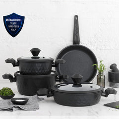 Karaca Bio Diamond Antibacterial 7 Piece Cookware Set with Handle and Induction Base