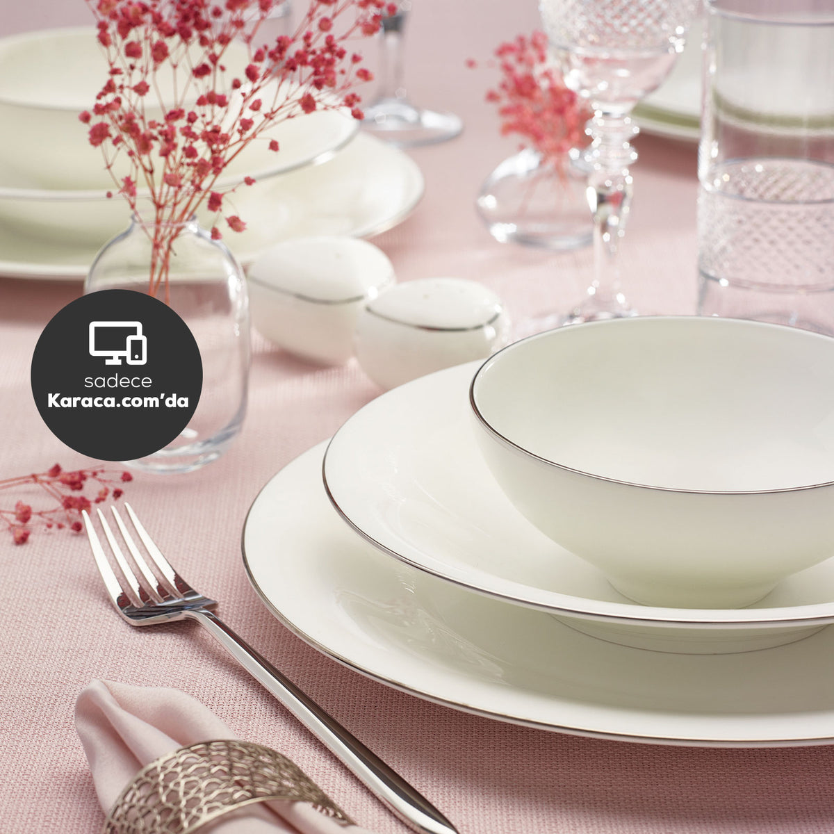 Karaca Fine Pearl Extra Argento 62 Pieces Dinnerware Set for 12 People