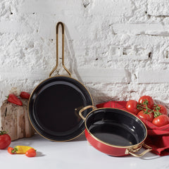 Karaca Retro Enamel Red Frying Pan Set