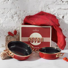 Karaca Retro Emaille 2er Set Rot