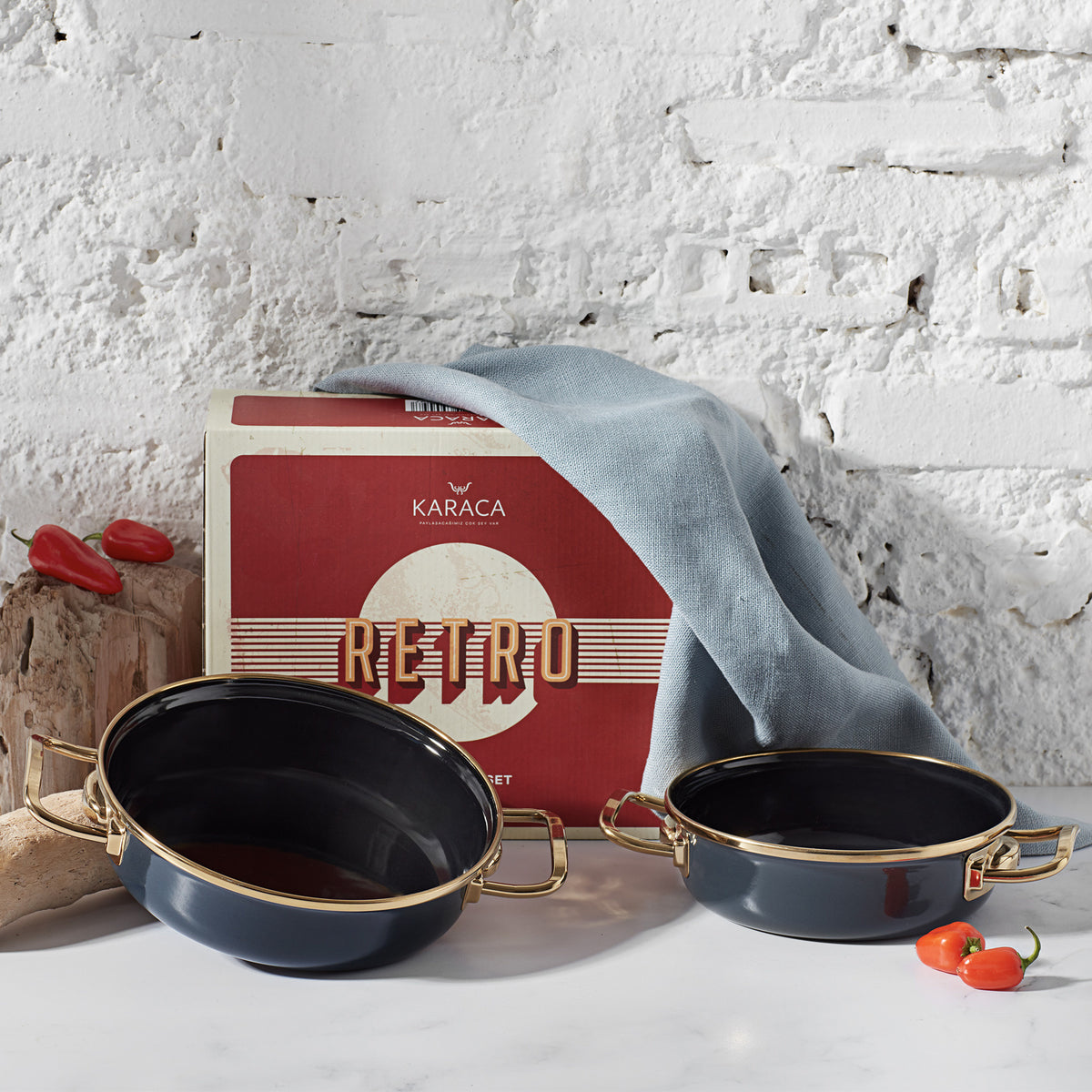 Karaca Retro Enamel Set of 2 Anthracite
