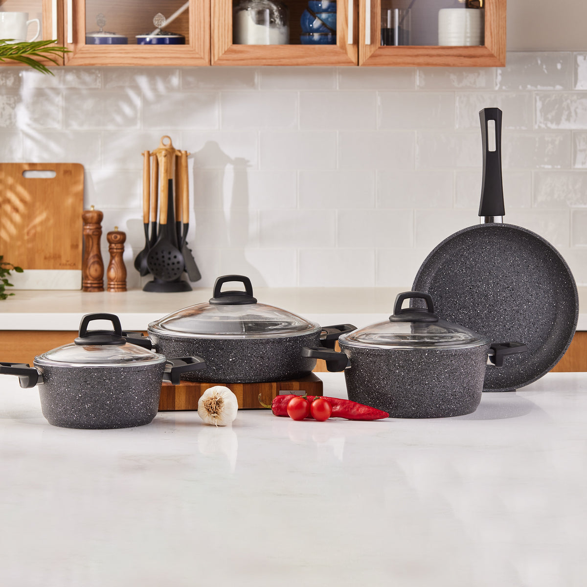 Cookware BioGranite 4 Pieces Granite Cookware Pot and Pan Set NonStick  Coating