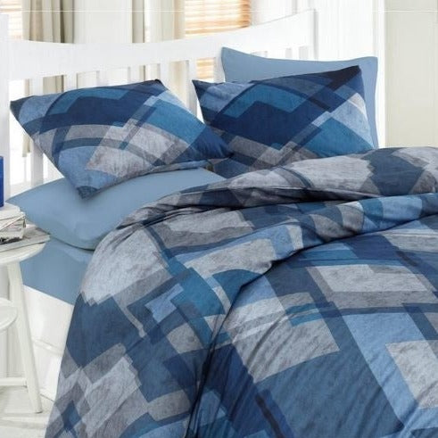 JUEGO DE ROPA DE CAMA INDIVIDUAL RANFORCE AZUL MOSAICO