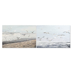 Painting DKD Home Decor 120 x 2,8 x 80 cm Mediterranean Seagull (2 Units)
