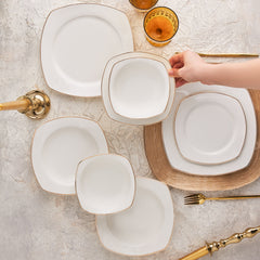 Karaca Adelia 24 Pieces 6 Person Porcelain Gold Half Square Dinnerware