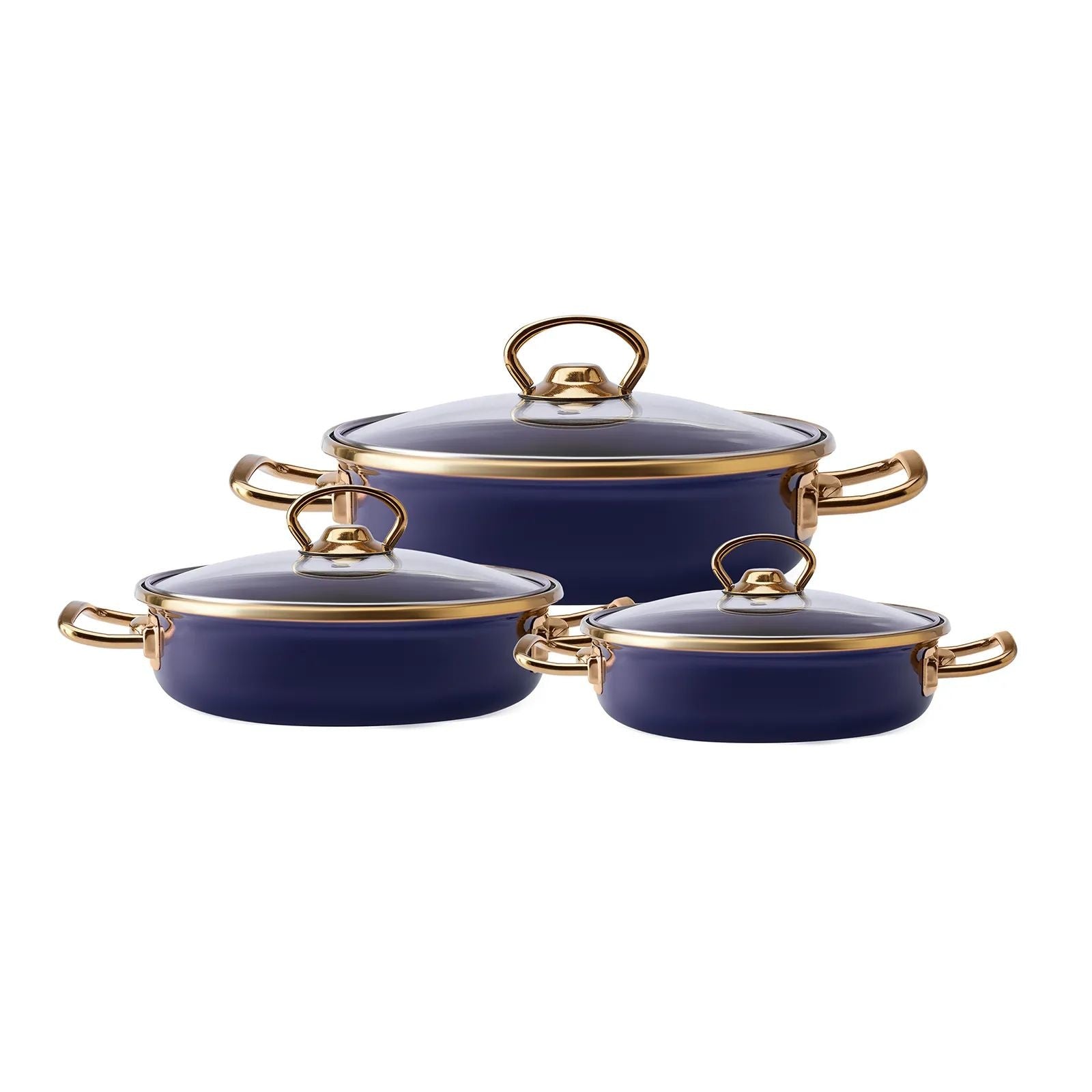 Karaca Piraye Enamel 3-Piece Cookware Set Navy Blue –