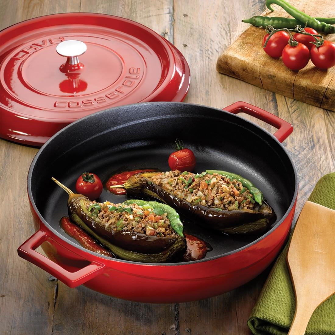 Buy Lava Enameled Cast Iron Frying Pan With Wooden Plate, Cast