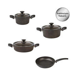 Karaca Biogranit Blackgold New 7 Piece Cookware Set with Induction Base